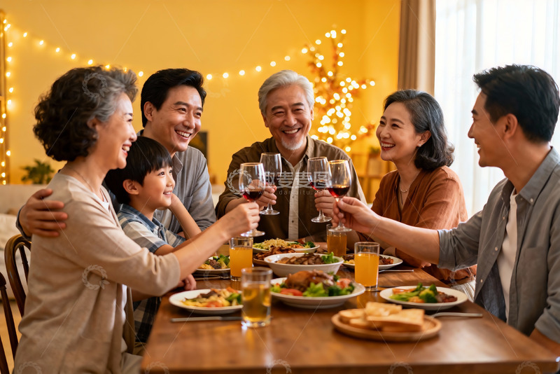 高清大图下载【趣麦麦图】三代同堂家庭聚餐温馨时刻