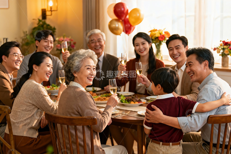 高清大图下载【趣麦麦图】家庭聚餐欢庆时刻