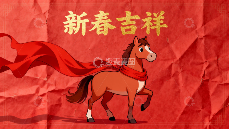 高清大图下载【趣麦麦图】新春吉祥马年祝福图