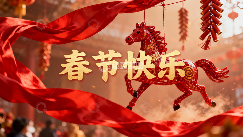 高清大图下载【趣麦麦图】春节装饰红马挂饰迎春