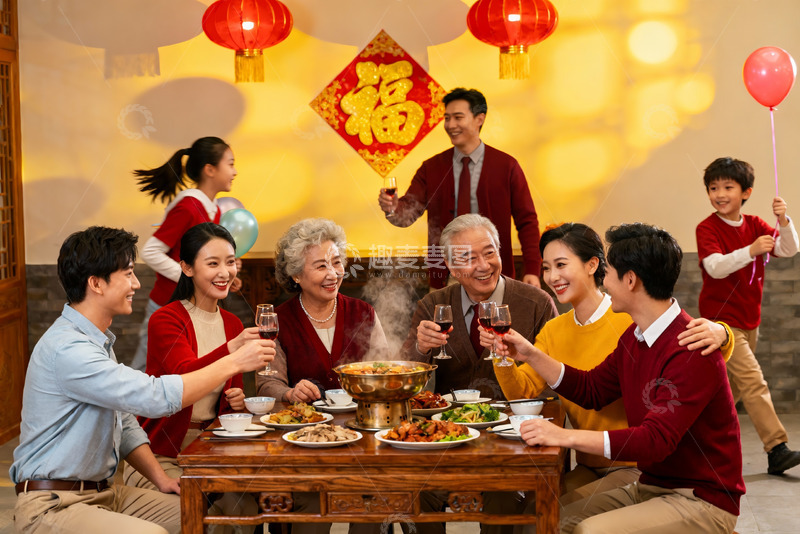 高清大图下载【趣麦麦图】家庭聚餐欢庆团圆时刻