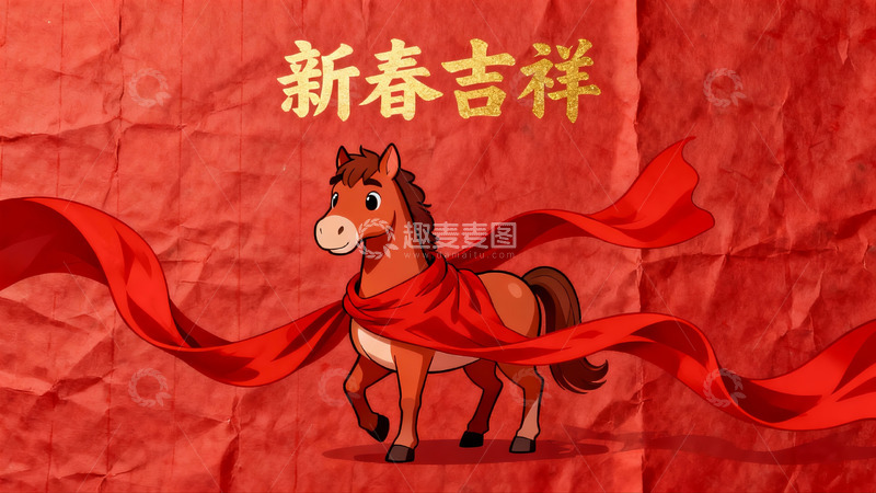 高清大图下载【趣麦麦图】新春红马舞彩带