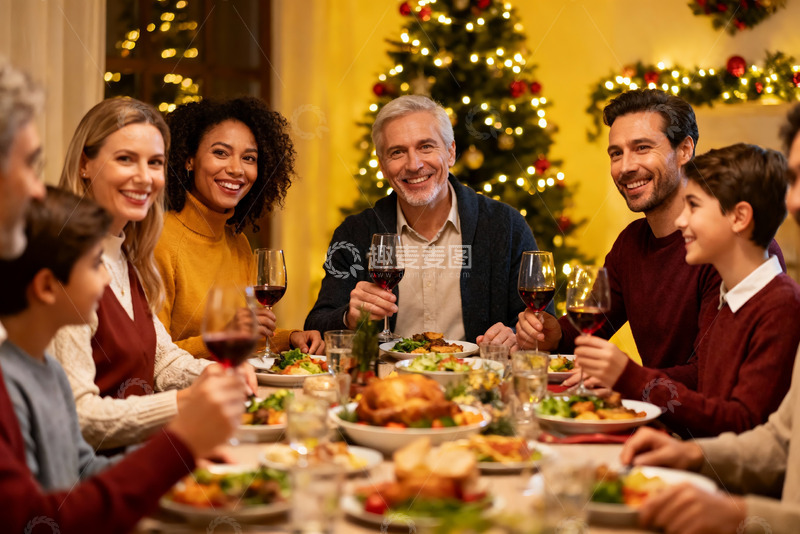 高清大图下载【趣麦麦图】圣诞家庭聚餐欢庆时刻