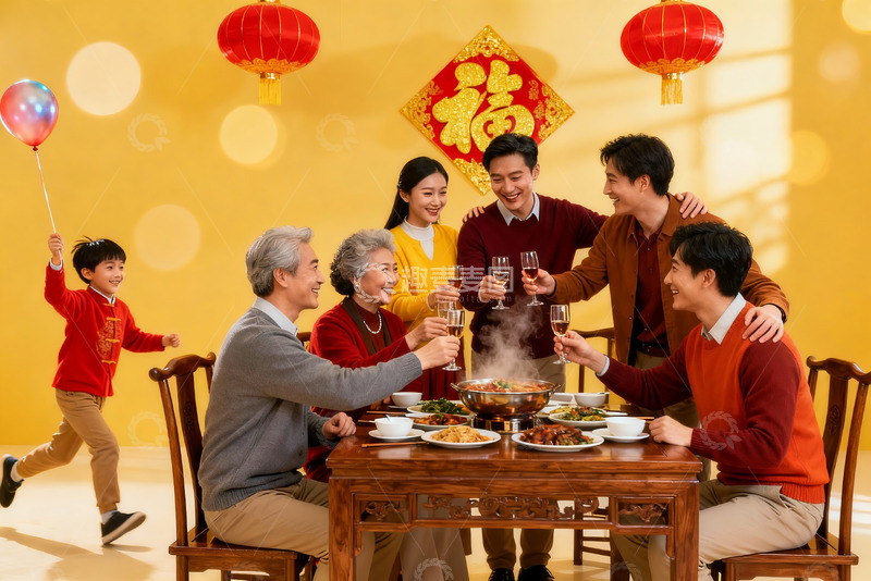 高清大图下载【趣麦麦图】春节家庭聚餐欢庆团圆