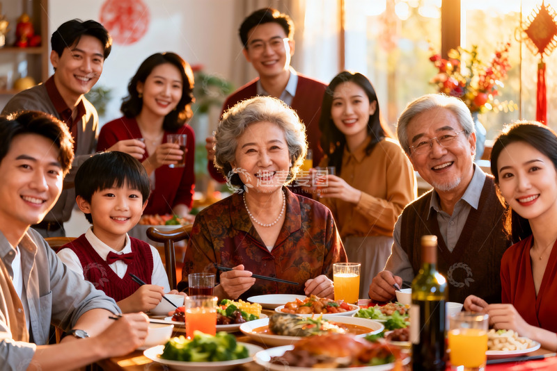高清大图下载【趣麦麦图】温馨家庭聚餐其乐融融