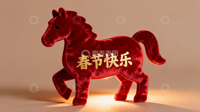 红色马形玩偶春节祝福