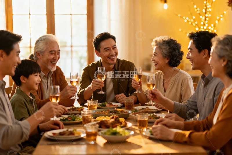 高清大图下载【趣麦麦图】温馨家庭聚餐欢庆时刻