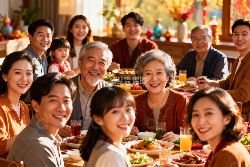 高清大图下载【趣麦麦图】三代同堂家庭聚餐其乐融融