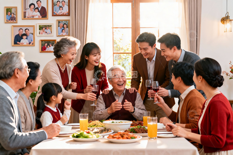 高清大图下载【趣麦麦图】家庭聚餐欢庆时刻