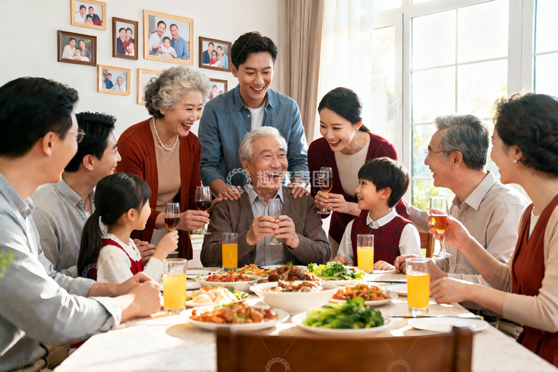 高清大图下载【趣麦麦图】三代同堂家庭聚餐其乐融融