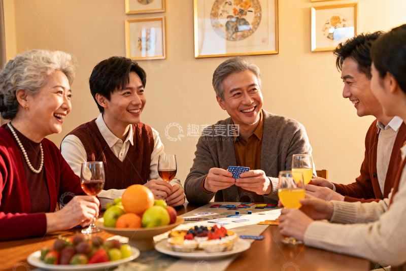 高清大图下载【趣麦麦图】家庭聚会欢笑共享美好时光
