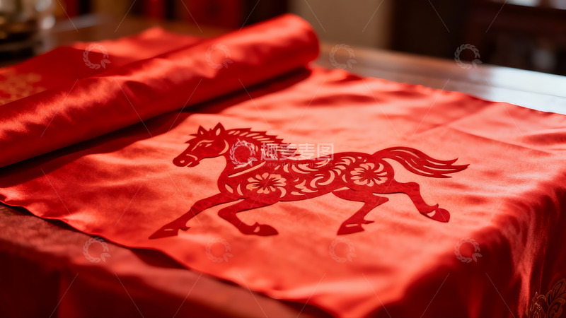高清大图下载【趣麦麦图】红色布料上的马形剪纸艺术