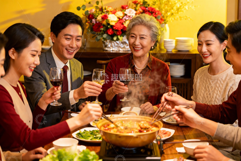 高清大图下载【趣麦麦图】家庭聚餐欢庆时刻