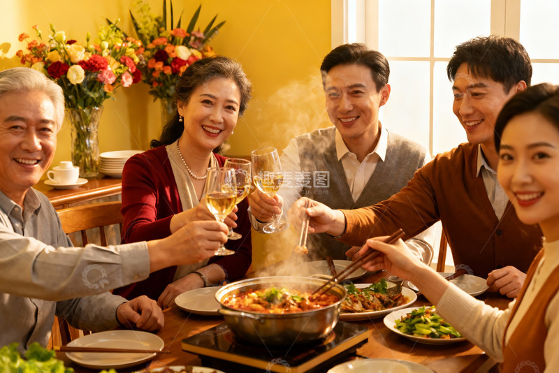 高清大图下载【趣麦麦图】家庭聚餐欢庆时刻