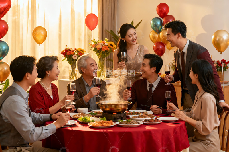 高清大图下载【趣麦麦图】家庭聚餐欢庆场景