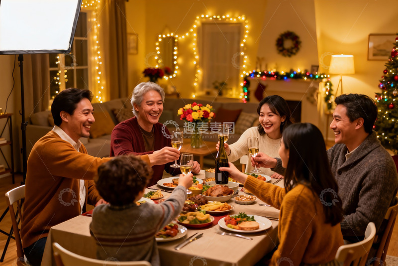 高清大图下载【趣麦麦图】温馨家庭圣诞聚餐举杯欢庆