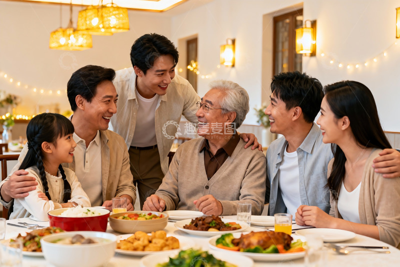 高清大图下载【趣麦麦图】三代同堂家庭聚餐温馨场景