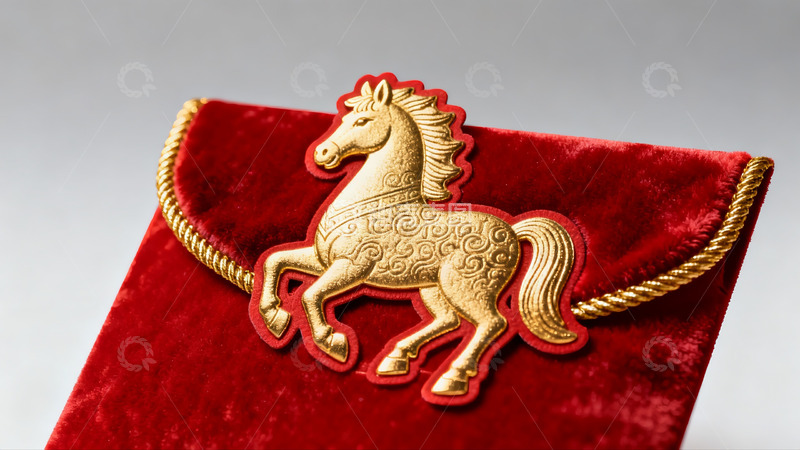 高清大图下载【趣麦麦图】红色绒布马形红包