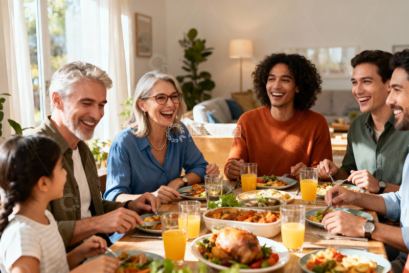 高清大图下载【趣麦麦图】家庭聚餐欢笑共享美食