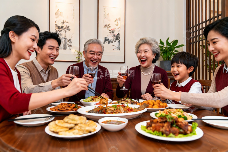 高清大图下载【趣麦麦图】三代同堂家庭聚餐其乐融融