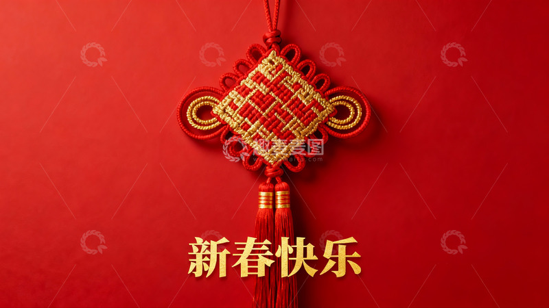 高清大图下载【趣麦麦图】红色背景上的中国结挂饰