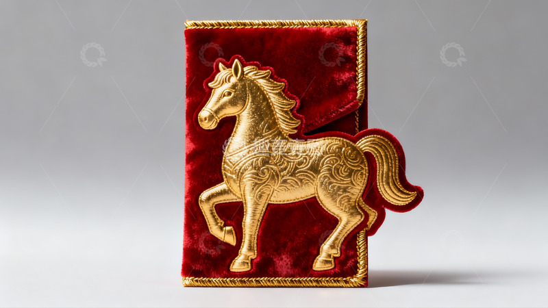 高清大图下载【趣麦麦图】红色绒面马形刺绣装饰品