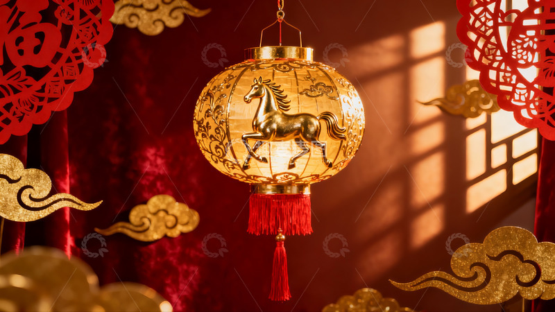 高清大图下载【趣麦麦图】金色马形灯笼节日装饰