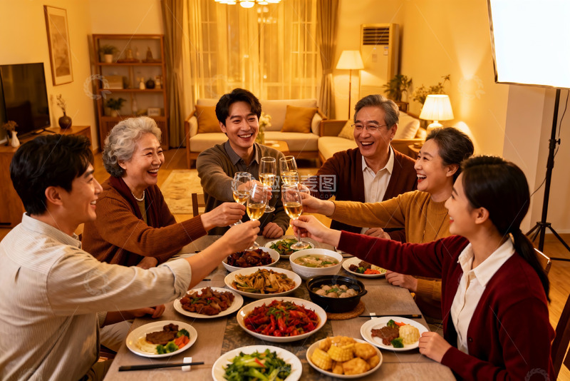 高清大图下载【趣麦麦图】家庭聚餐欢庆时刻