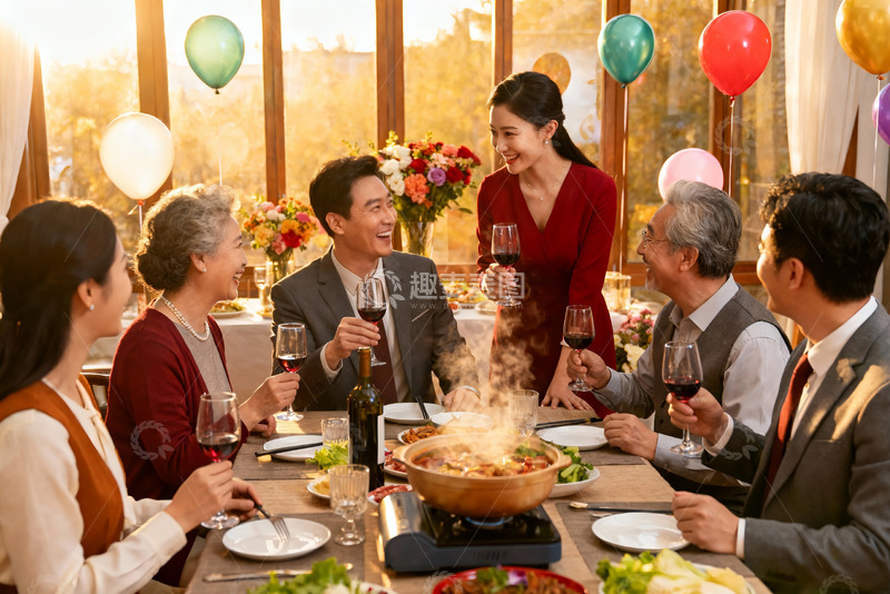 高清大图下载【趣麦麦图】家庭聚餐欢庆时刻