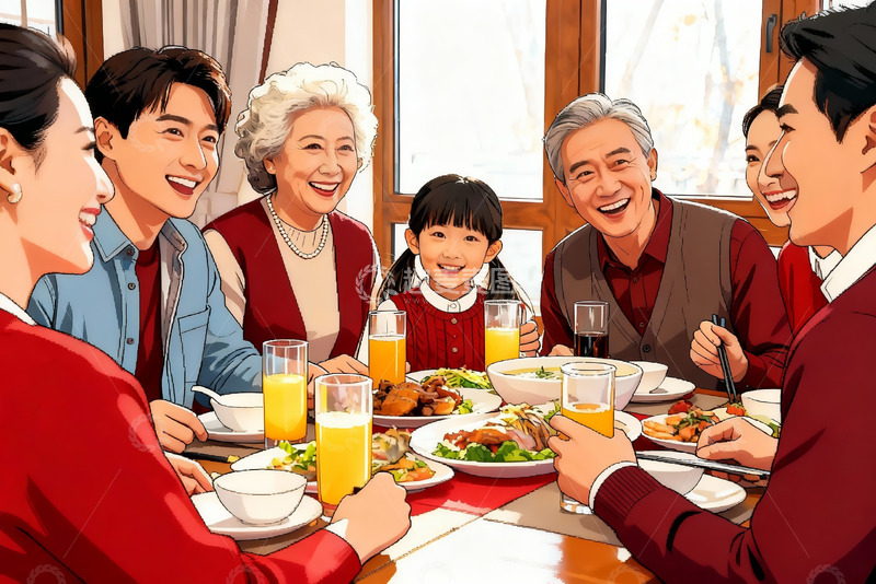 高清大图下载【趣麦麦图】三代同堂家庭聚餐其乐融融
