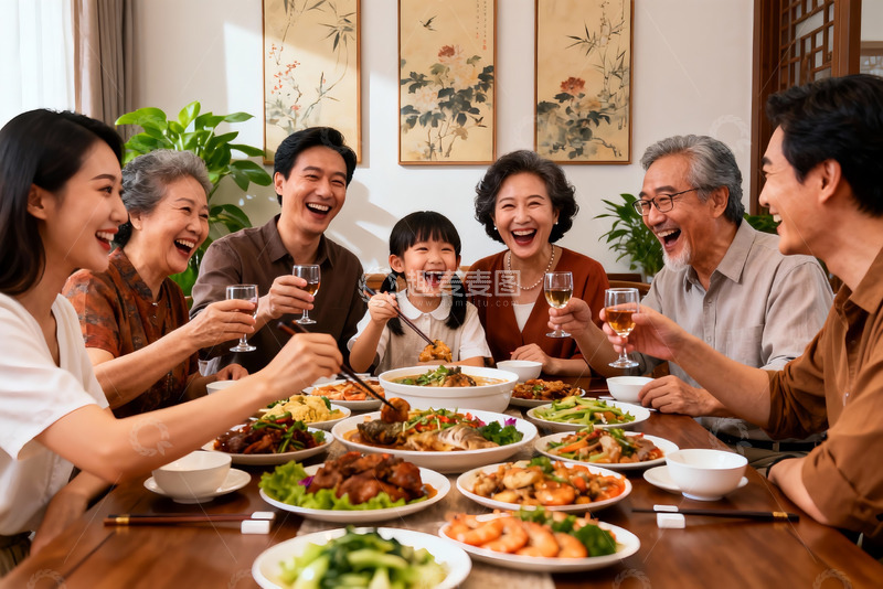 高清大图下载【趣麦麦图】三代同堂家庭聚餐其乐融融