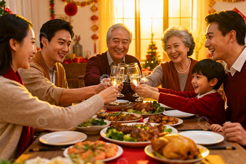 高清大图下载【趣麦麦图】家庭聚餐欢庆节日温馨场景