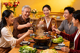 家人围坐火锅宴欢聚一堂