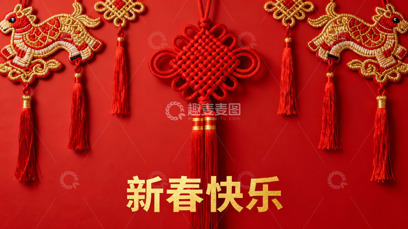 高清大图下载【趣麦麦图】红色背景上的春节挂饰