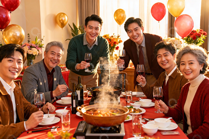 高清大图下载【趣麦麦图】家庭聚餐欢庆时刻