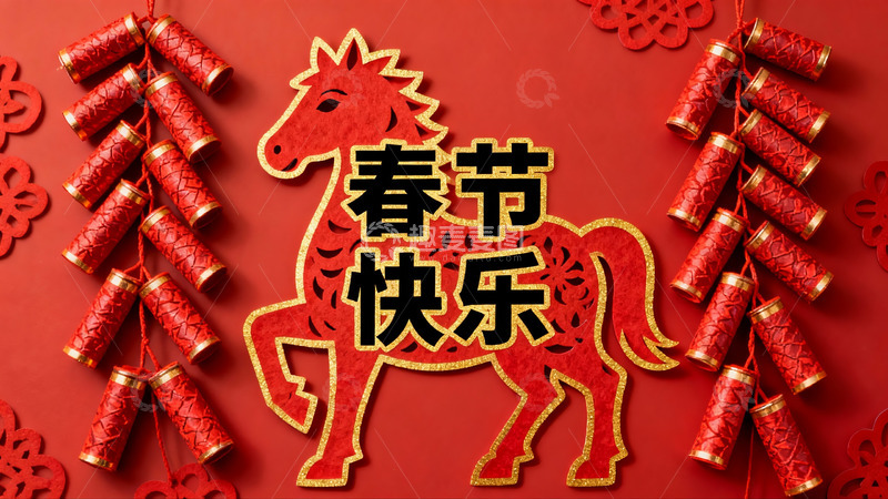 高清大图下载【趣麦麦图】春节红色剪纸马挂饰