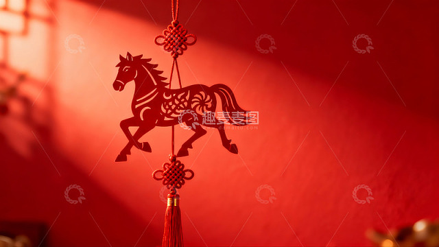 红色剪纸马挂饰节日氛围浓厚