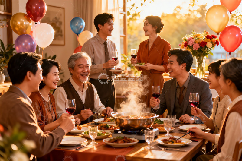 高清大图下载【趣麦麦图】家庭聚餐欢庆场景