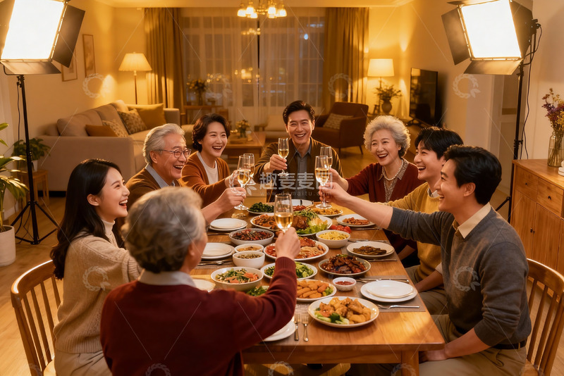 高清大图下载【趣麦麦图】家庭聚餐欢庆时刻