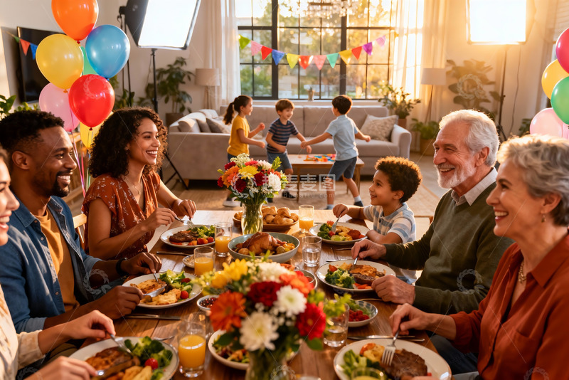 高清大图下载【趣麦麦图】家庭聚餐欢庆场景
