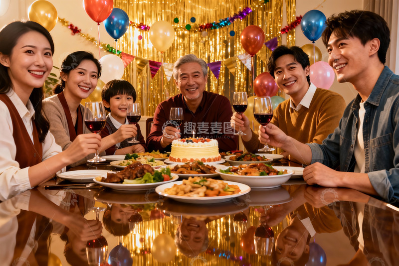 高清大图下载【趣麦麦图】家庭聚餐欢庆生日温馨场景