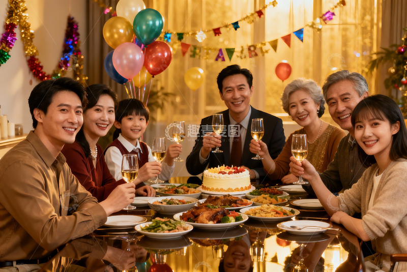 高清大图下载【趣麦麦图】家庭聚餐欢庆生日