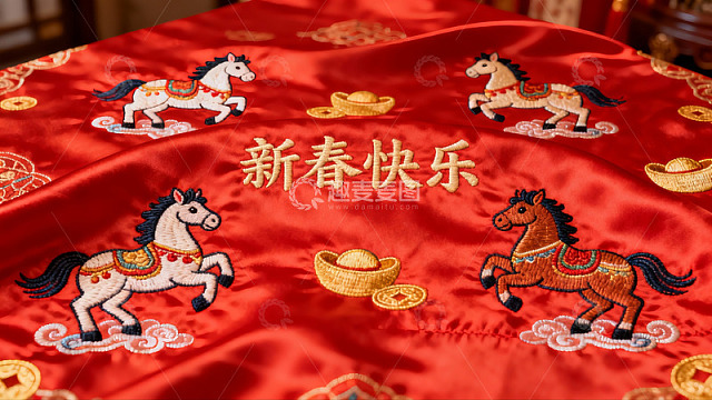 红色织锦马年新春装饰