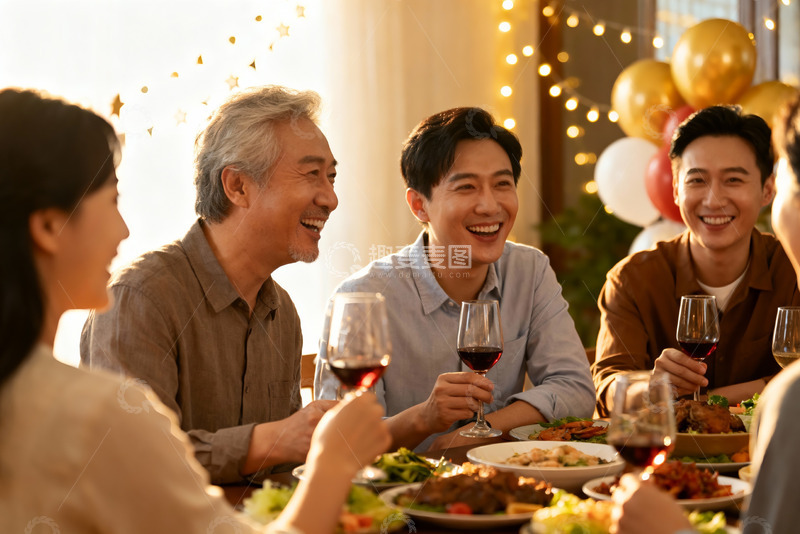 高清大图下载【趣麦麦图】家庭聚餐欢笑场景