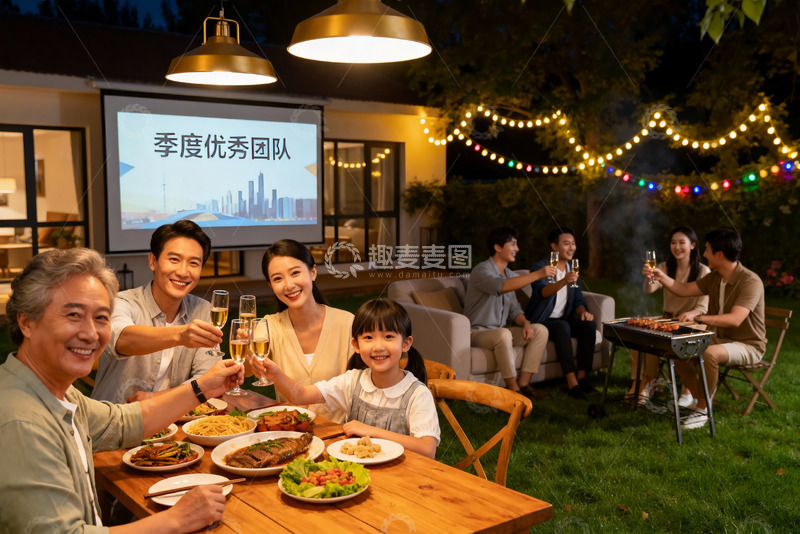 高清大图下载【趣麦麦图】家庭户外聚餐欢庆优秀团队