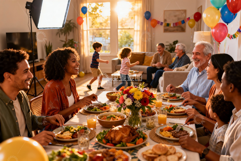 高清大图下载【趣麦麦图】家庭聚餐欢庆场景