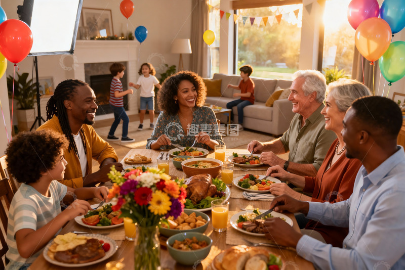 高清大图下载【趣麦麦图】家庭聚餐欢庆场景