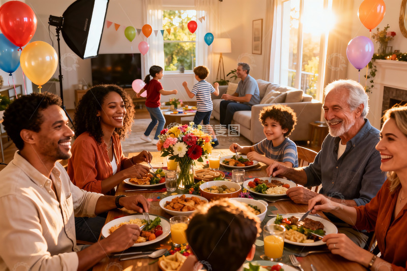 高清大图下载【趣麦麦图】家庭聚餐欢庆场景