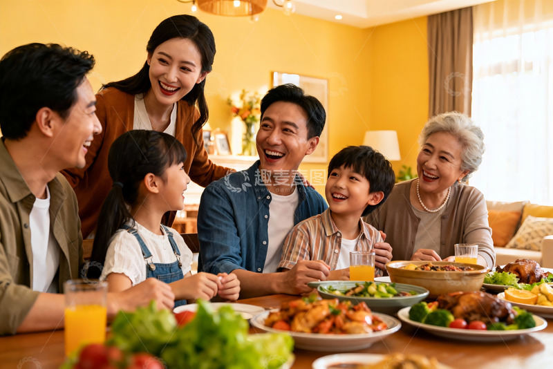高清大图下载【趣麦麦图】三代同堂家庭聚餐其乐融融