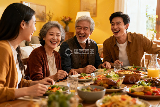 三代同堂家庭聚餐其乐融融